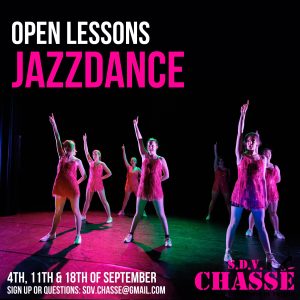 Foto of dancers with title Open lessons Jazzdance and dates and times of open lessons (see info on page below)